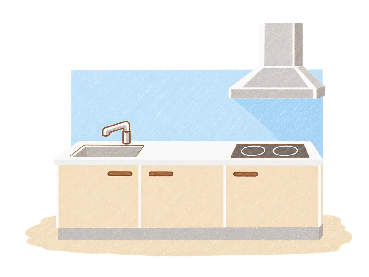 リフォーム後のキッチン空間を表したイラスト